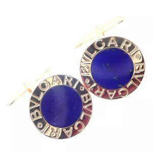 Authentic! Bvlgari Bulgari 18k Yellow Gold Lapis Lazuli Cufflinks